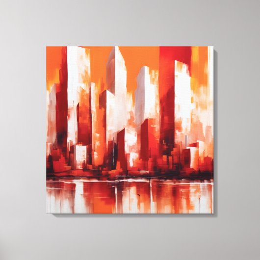 Pintura abstrata cidade cor vermelha e laranja leinwanddruck (Vorderseite)