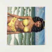 Pinup Black Girl Melanin Bikini Wandteppich (Vorderseite (Horizontal))