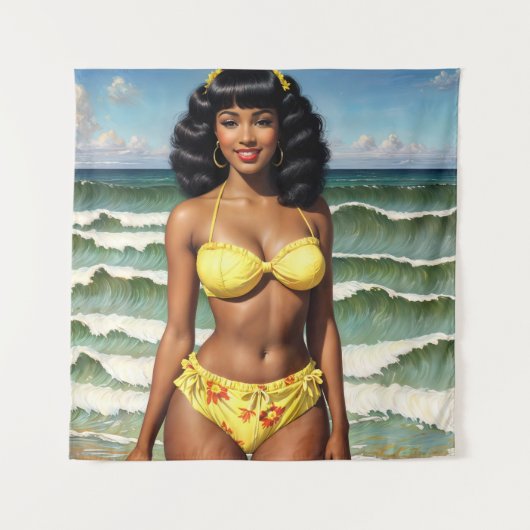 Pinup Black Girl Melanin Bikini Wandteppich (Vorderseite)