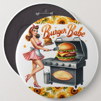 Pinup-Dame Vintage-Pinback-Buttons Burger-Babe Button