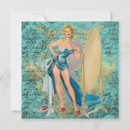 Pinup Girl in Mirror Blank Greeting Card Karte