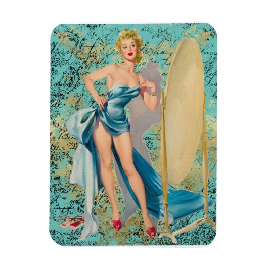 Pinup Girl in Mirror Magnet (Vertikal)