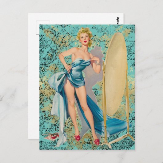 Pinup Girl in Mirror Postkarte (Vorne/Hinten)
