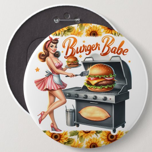 Pinup Lady Vintag Pinback Buttone Burger Babe Button (Vorne & Hinten)