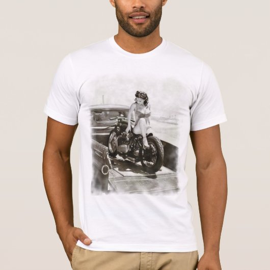 PINUP-MÄDCHEN AUF MOTORRAD T-Shirt (Vorderseite)