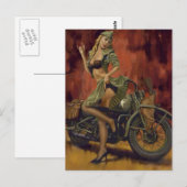 PINUP MÄDCHEN UND MOTORRAD. POSTKARTE (Vorne/Hinten)