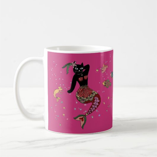 Pinup-Meerjungfrau-Katze Kaffeetasse (Links)