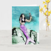 Pinup Mermaid Grußkarte Karte (Gelbe Blume)