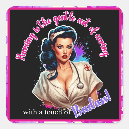 Pinup_ Nurse Badass Quadratischer Aufkleber (Vorderseite)