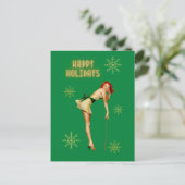 Pinup Vintage Christmas Postkarte (Stehend Vorderseite)