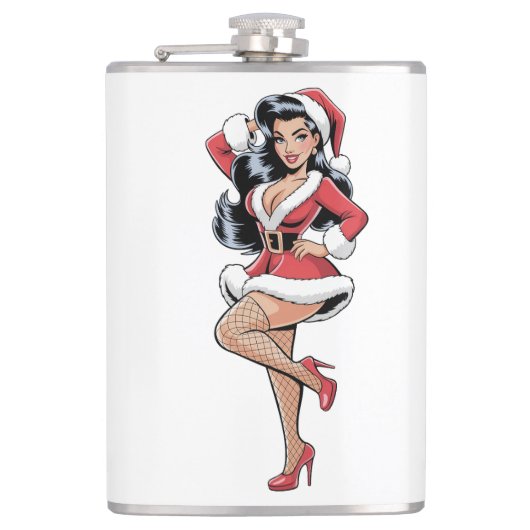 Pinup-Weihnachts-Babe Flachmann (Vorderseite)