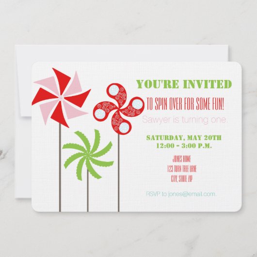 Pinwheel Bday Invite (Girl) - Print oder Download Einladung (Vorderseite)