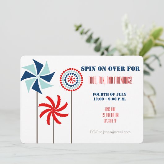 Pinwheel Picnic oder Summer GRILLEN Party Einladung (Stehend Vorderseite)