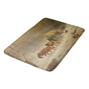 Pioniere, die einem Schneesturm trotzen und Zuhaus Badematte