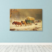 Pioniere, die einem Schneesturm trotzen und Zuhaus Leinwanddruck (Insitu (Holzboden))