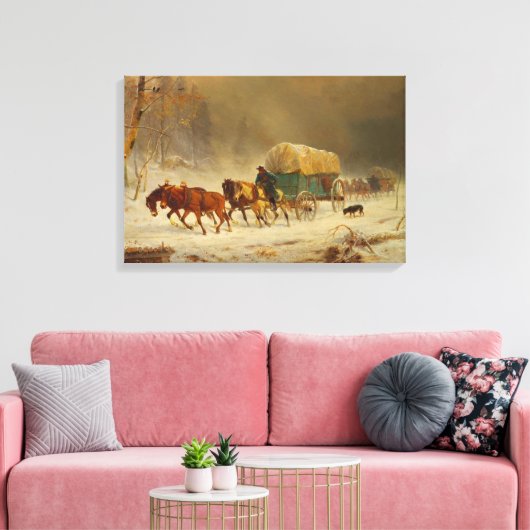 Pioniere, die einem Schneesturm trotzen und Zuhaus Leinwanddruck (Insitu (Wohnzimmer))