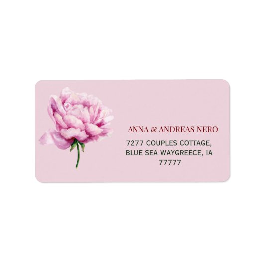 Piony Floral Wedding Return Adress Adressaufkleber (Vorne)