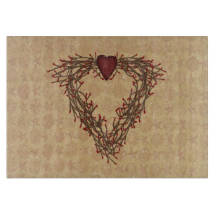Pip Berry Heart Wreath Glass Cutting Board Schneidebrett