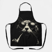 Pipe Cat - Coole Retro-Katze Grafik Monochrom Schürze (Vorderseite)