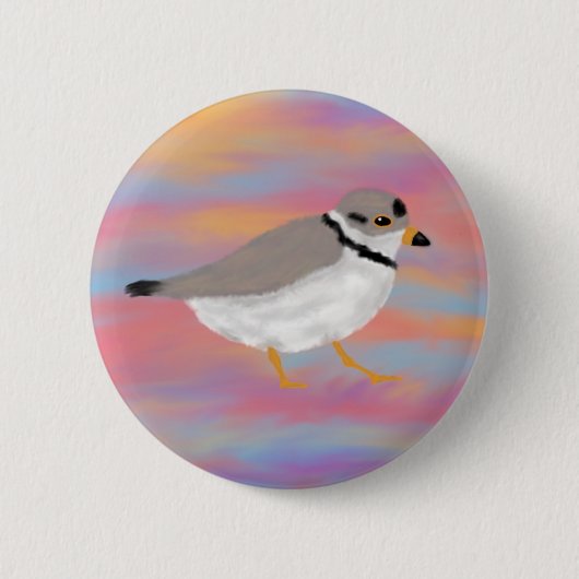 Pipe Plover auf einem Sonnenuntergang Button (Vorderseite)