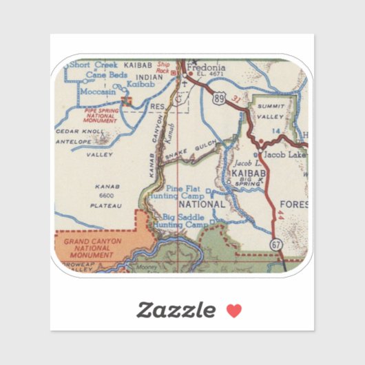 Pipe Springs National Monument Vintag Map Aufkleber (Blatt)