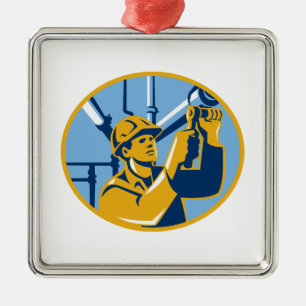 Pipefitter Wartungs-Gas-Arbeitskraft-Klempner Silbernes Ornament