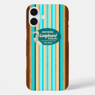 Pipeline Surfboard Hawaiian Stripes Aqua  iPhone 16 Plus Hülle