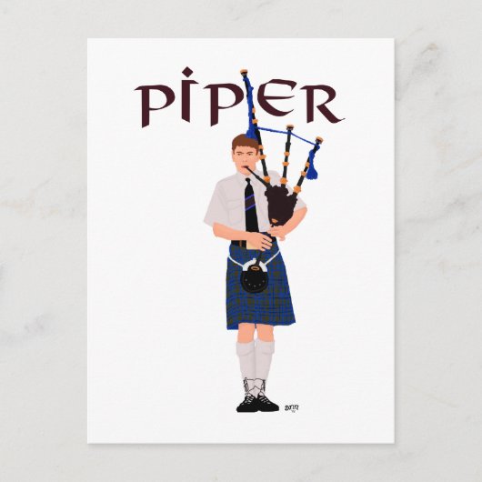 PIPER Blue Kariert Postkarte (Vorderseite)