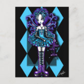 "Piper" Harlequin Aquamarin Dragonfly Fairy Postca Postkarte (Vorderseite)
