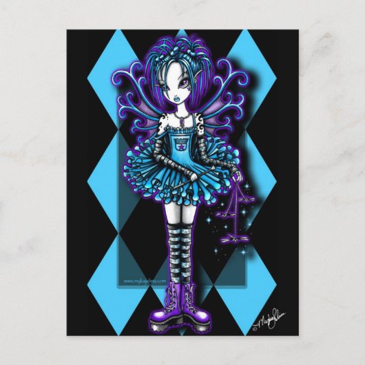 "Piper" Harlequin Aquamarin Dragonfly Fairy Postca Postkarte (Vorderseite)