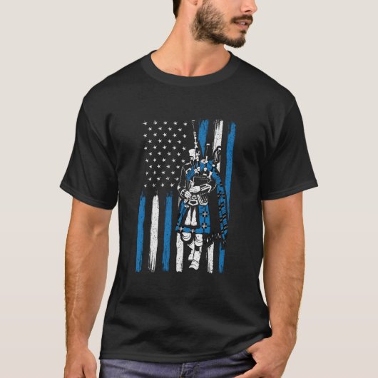 Piper On Us Flag Bagpiper Bagpipe Bagpipes Player T-Shirt (Vorderseite)