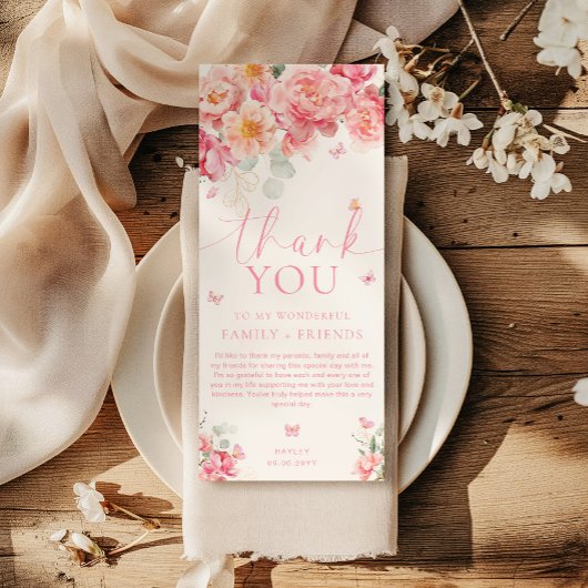 Piper Peony Butterfly Bridal Menü & Vielen Dank Menükarte