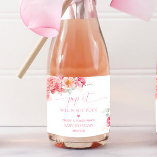 Piper Peony Floral Baby Dusche Pop It Schaumweinetikett