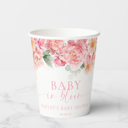 Piper Peony Floral Baby in Bloom Baby Dusche Pappbecher (Rückseite)
