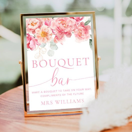 Piper Peony Floral Bouquet Blume Bar Sign Poster