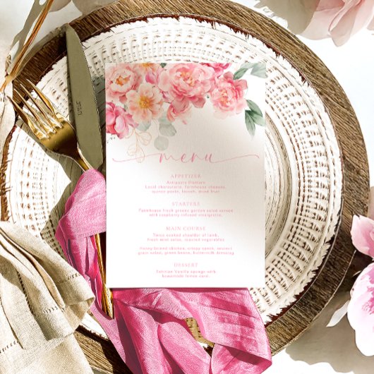 Piper Peony Floral Menü & Vielen Dank Menükarte