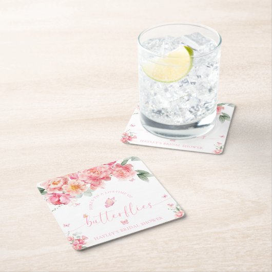 Piper Peony Lifetime of Butterflies Brautparty Rechteckiger Pappuntersetzer (Vor Ort)