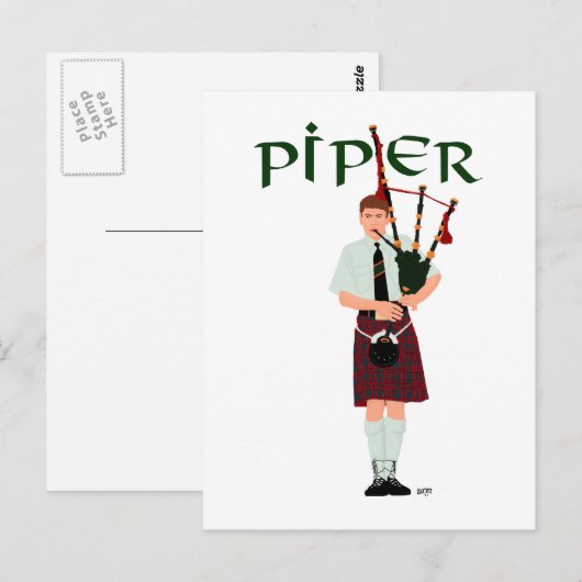 PIPER Red Kariert Postkarte (Vorne/Hinten)