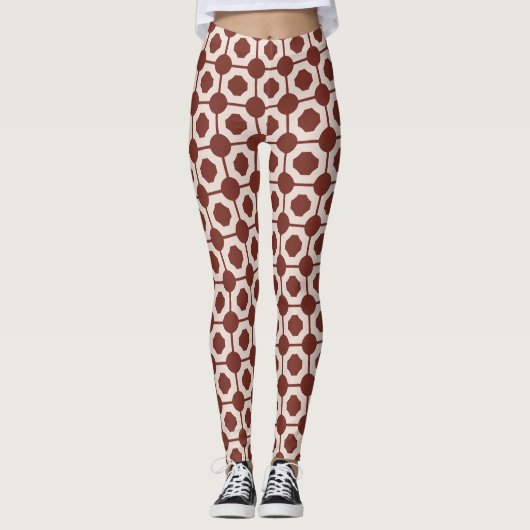 Pipes Beige Braun Minimales Muster Leggings (Vorderseite)