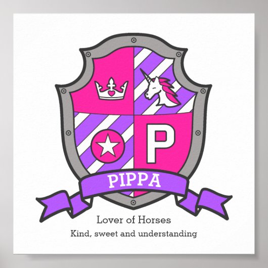 Pippa Name bedeutet Unicorat-Prinzessin-Brief P Poster (Vorne)