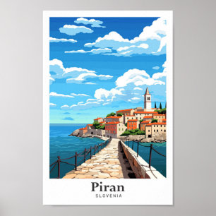 Piran Slovenien Art Vintage Travel Illustration Poster