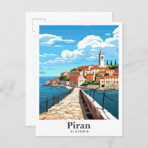 Piran Slovenien Art Vintage Travel Illustration Postkarte