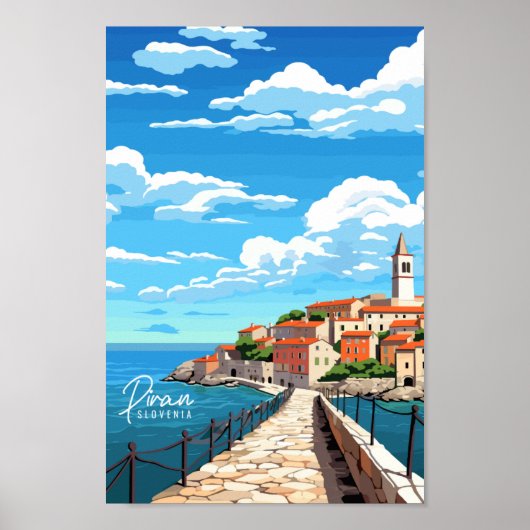 Piran Slovenien Vintage Place Illustration Poster (Vorne)