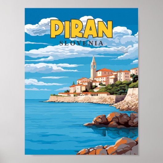 Piran Slovenije Vintage Illustration Poster (Vorne)