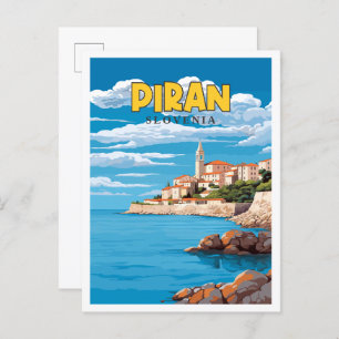 Piran Slovenije Vintage Illustration Postkarte