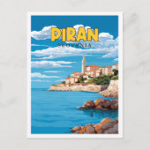Piran Slovenije Vintage Illustration Postkarte (Vorderseite)