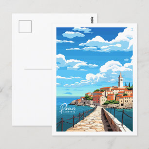Piran Slowenien Vintage-Reiseort-Illustration Postkarte