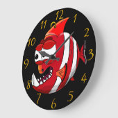 Piranha-Cartoon Große Wanduhr (Winkel)