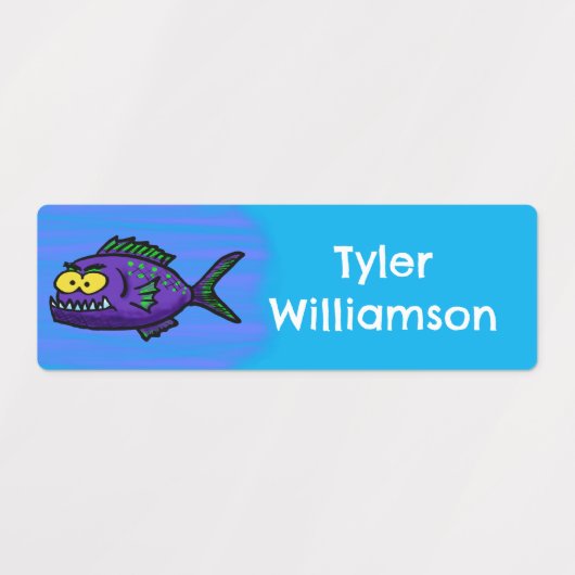 Piranha Cartoon personalisiert Etiketten (Design 2)
