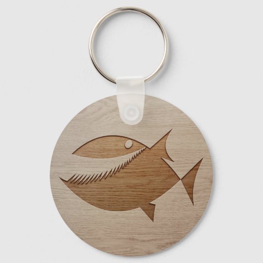 Piranha-Silhouette in Holzdesign Schlüsselanhänger (Vorderseite)